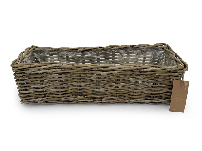 Podłużny kosz rattanowy Stella Solani Home w formie korytka z naturalnego rattanu Kobo Grey