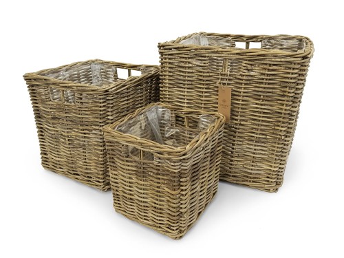 Zestaw kwadratowych koszy rattanowych Fiore Solani Home z naturalnego rattanu Kobo Grey