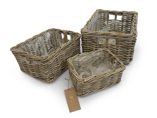 Kosze rattanowe Olea z naturalnego rattanu Kobo Natural – zestaw trzech organizerów Solani Home