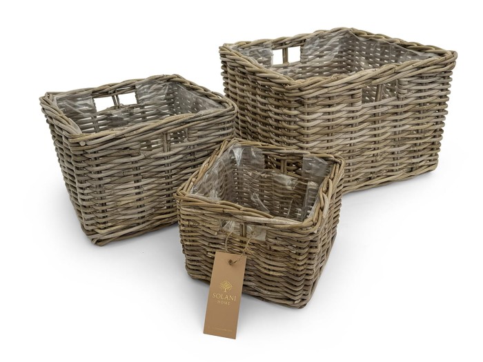 Zestaw koszy rattanowych Kubo Solani Home w kolorze Kobo Natural z otworami do przenoszenia