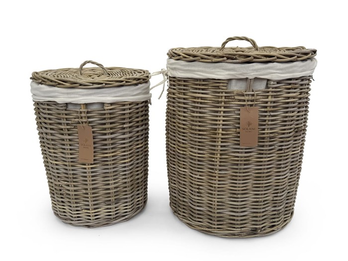 Kosze rattanowe Vela z naturalnego rattanu Kobo Natural – zestaw dwóch koszy na pranie Solani Home