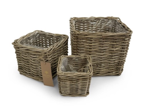 Zestaw koszy rattanowych Flora Solani Home w naturalnym kolorze Kobo Grey