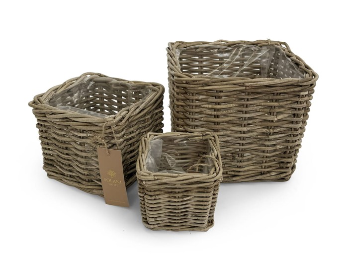Zestaw koszy rattanowych Flora Solani Home w naturalnym kolorze Kobo Grey