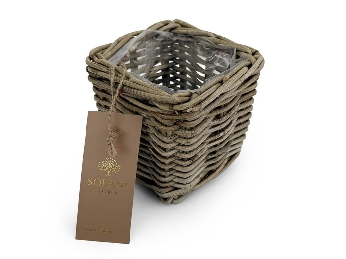 Ręcznie pleciony kosz rattanowy Flora z naturalnego rattanu Kobo Grey