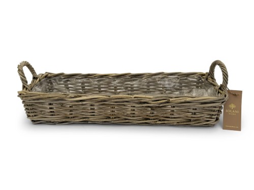 Kosz rattanowy Willow z naturalnego rattanu – płaska forma z rączkami Solani Home