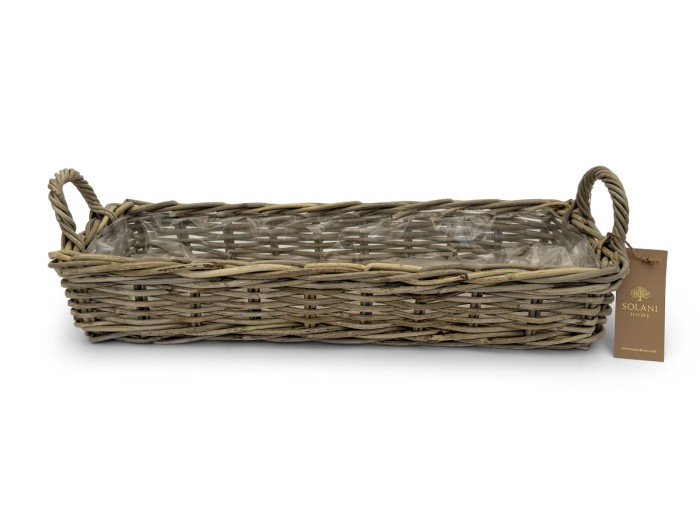 Kosz rattanowy Willow z naturalnego rattanu – płaska forma z rączkami Solani Home