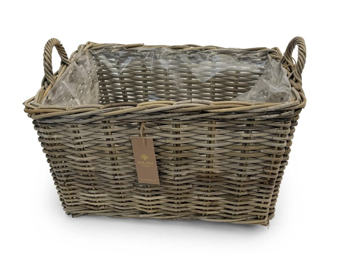Kosz rattanowy Sira – widok z przodu, ręcznie pleciony rattan Kobo Grey