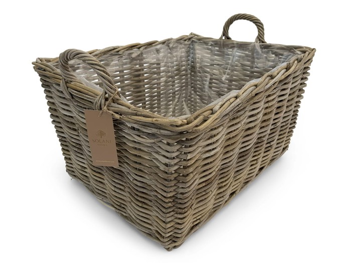 Detal splotu kosza rattanowego Sira Solani Home – naturalny rattan Kobo Grey, ręczne plecenie