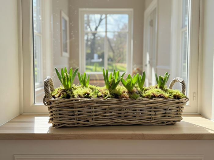 Kosz rattanowy Willow jako dekoracja z kwiatami do wnętrz – naturalny rattan Solani Home