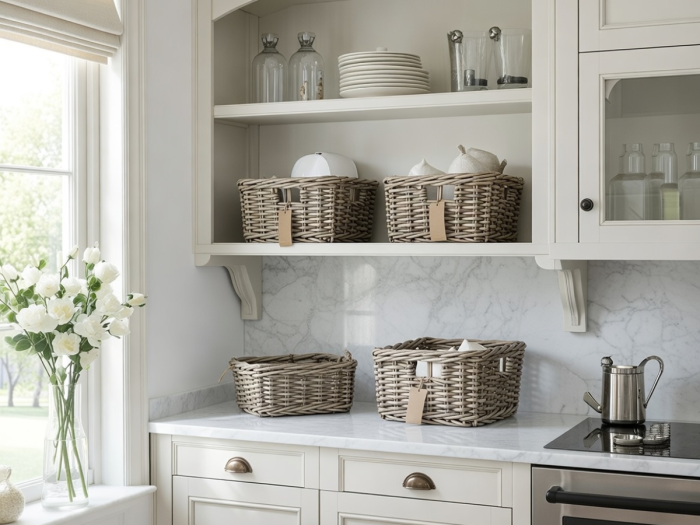 Kosze rattanowe Olea jako organizery do kuchni – naturalny rattan Solani Home