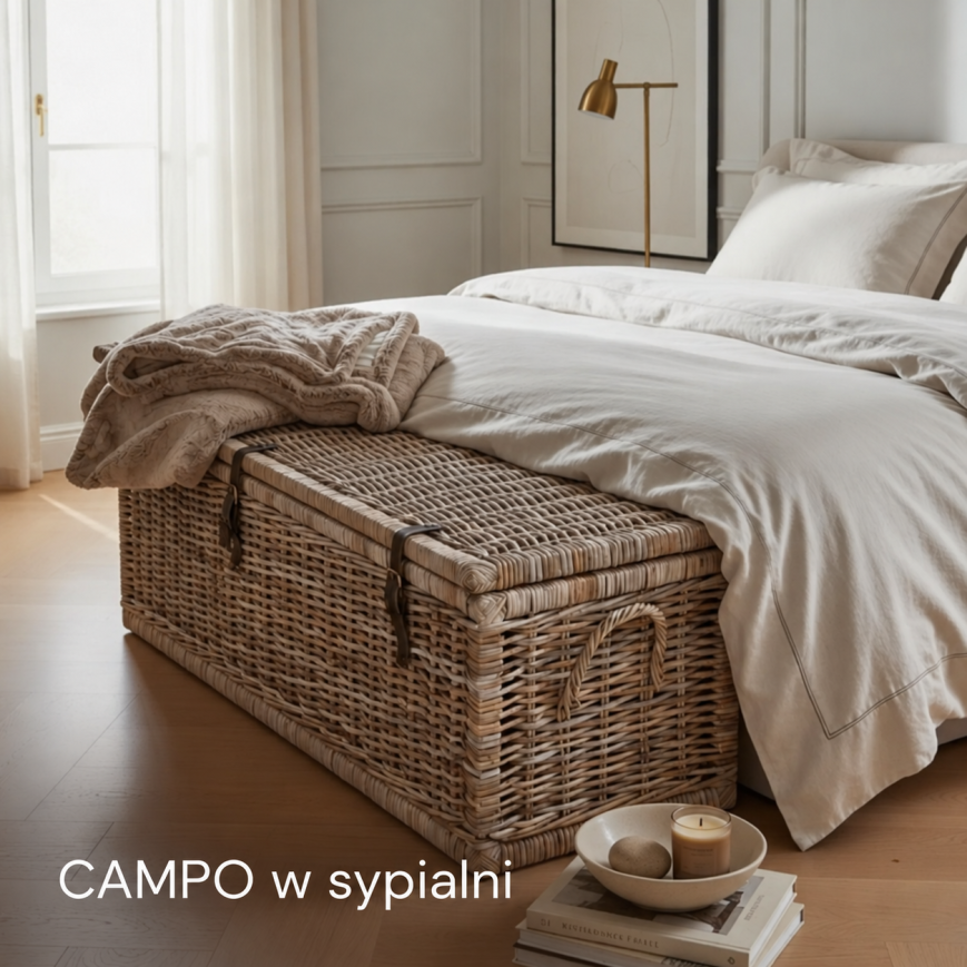 Skrzynia rattanowa CAMPO w sypialni