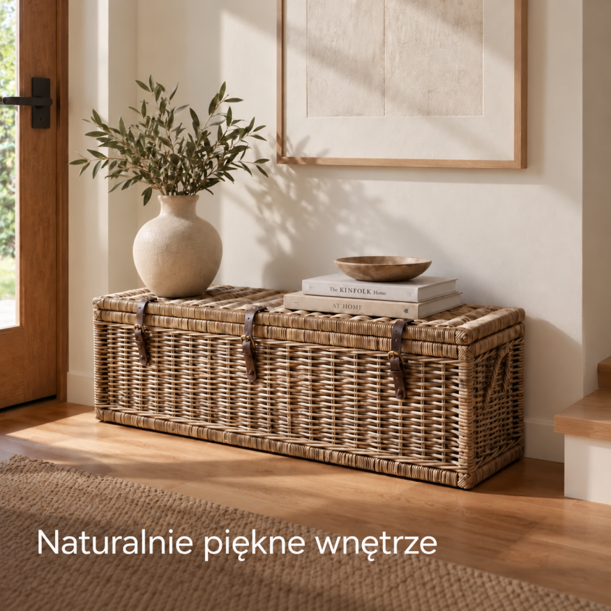 Duża skrzynia rattanowa CAMPO w naturalnym wnętrzu